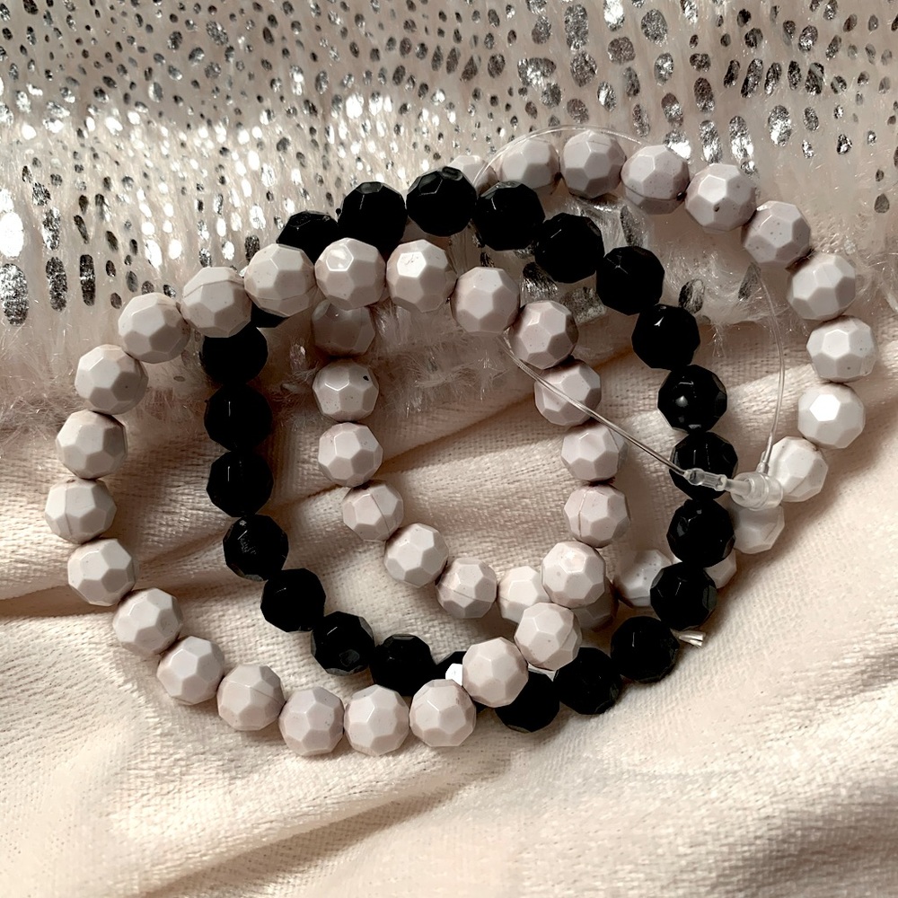 NWOT Set of 3 beaded bracelets - 2 bone colored & 1 black